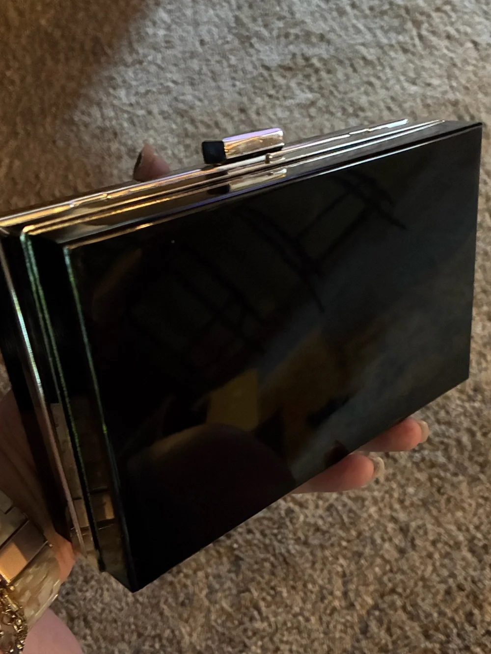 Rachel Zoe Black Patent Clutch with Silver Chain